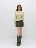Ruched Waist Mock Neck Top