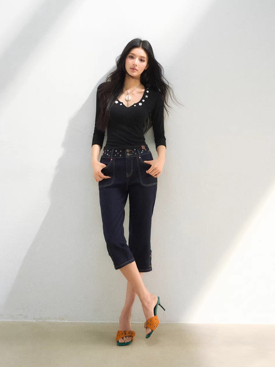 Studded Cropped Denim Pants