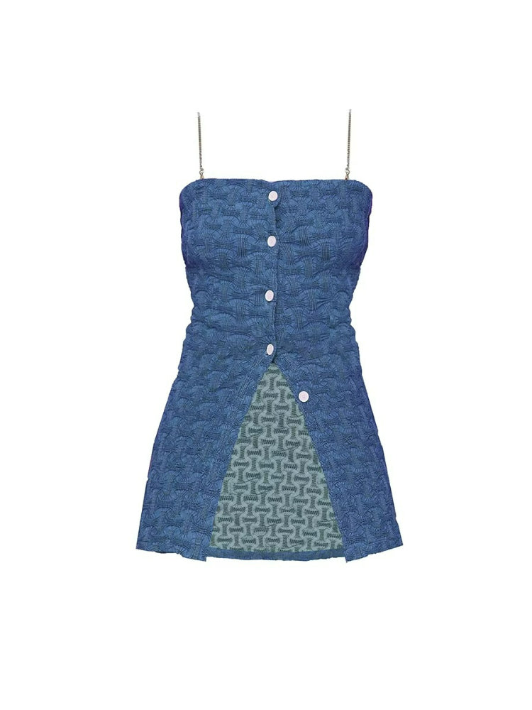 Ruched Denim Bustier Top