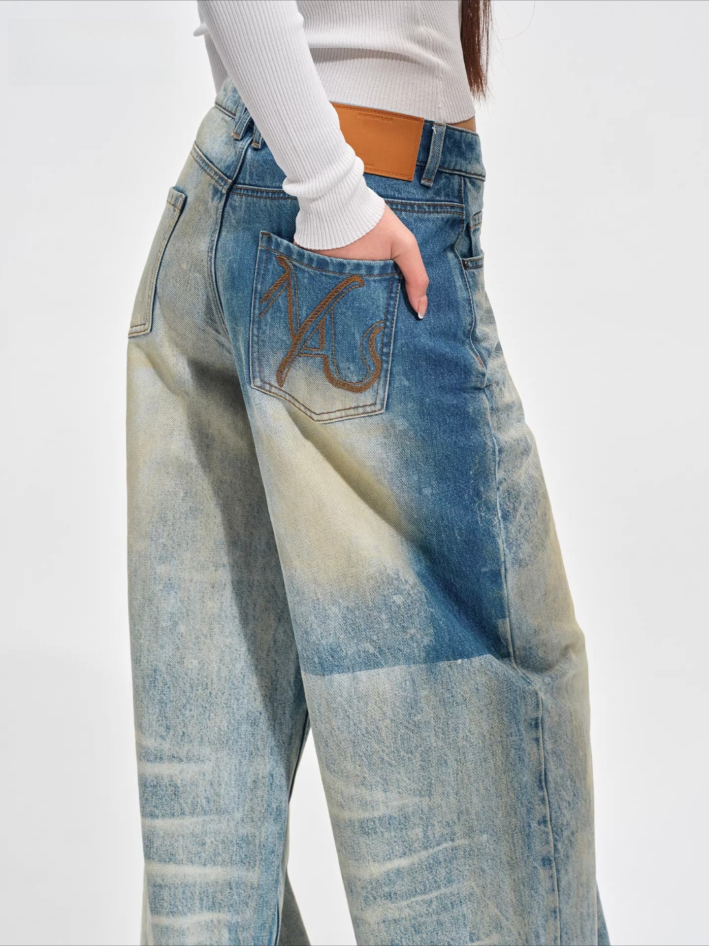 Equestrian Panel Wide-Leg Jeans