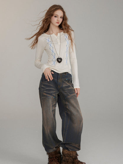 Wool Embroidered Pattern Knit Crewneck