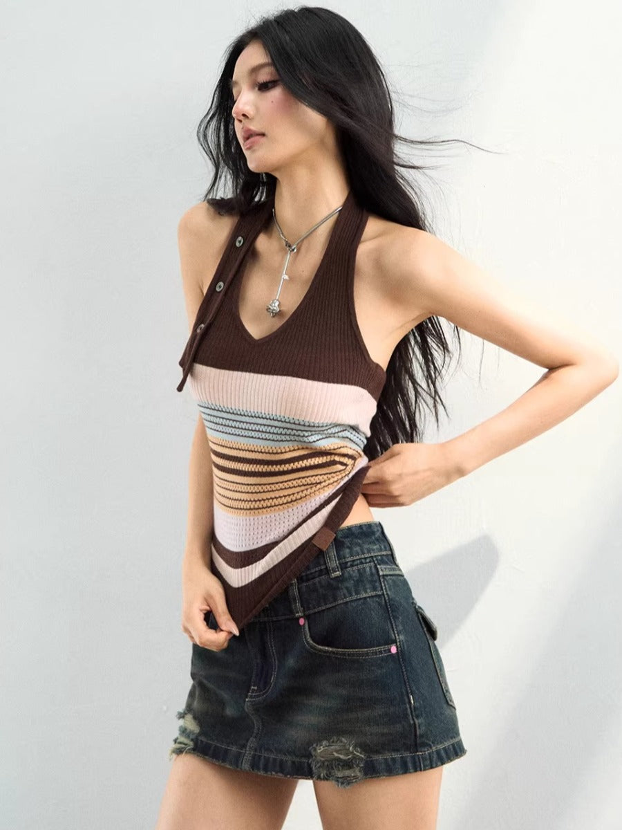 Stripe Halter Knit Top