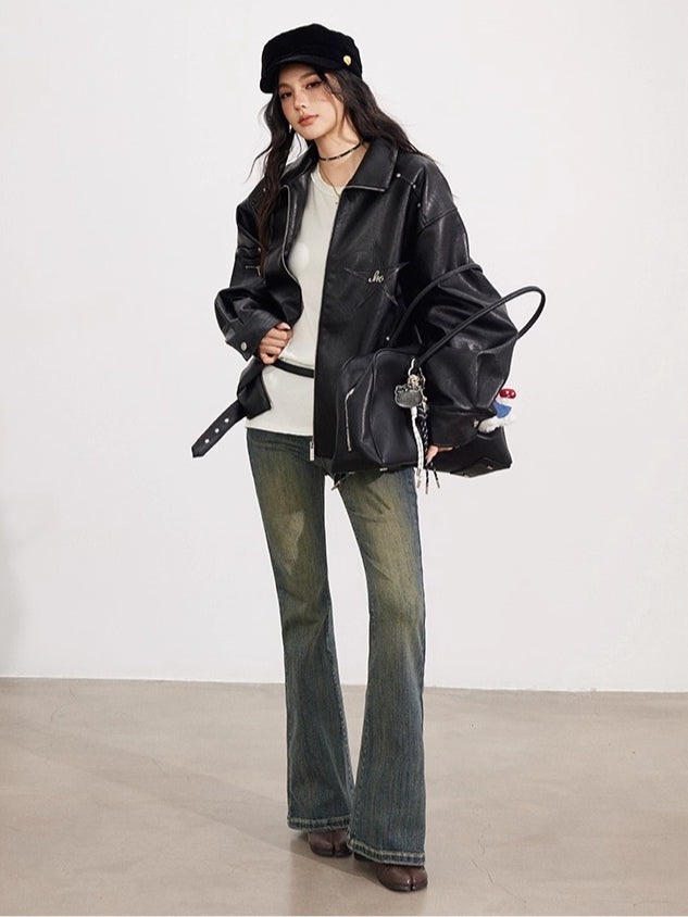 Black Zipper Moto Leather Jacket