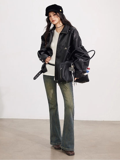 Black Zipper Moto Leather Jacket