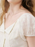 Apricot Floral Embroidered Puff Sleeve Dress
