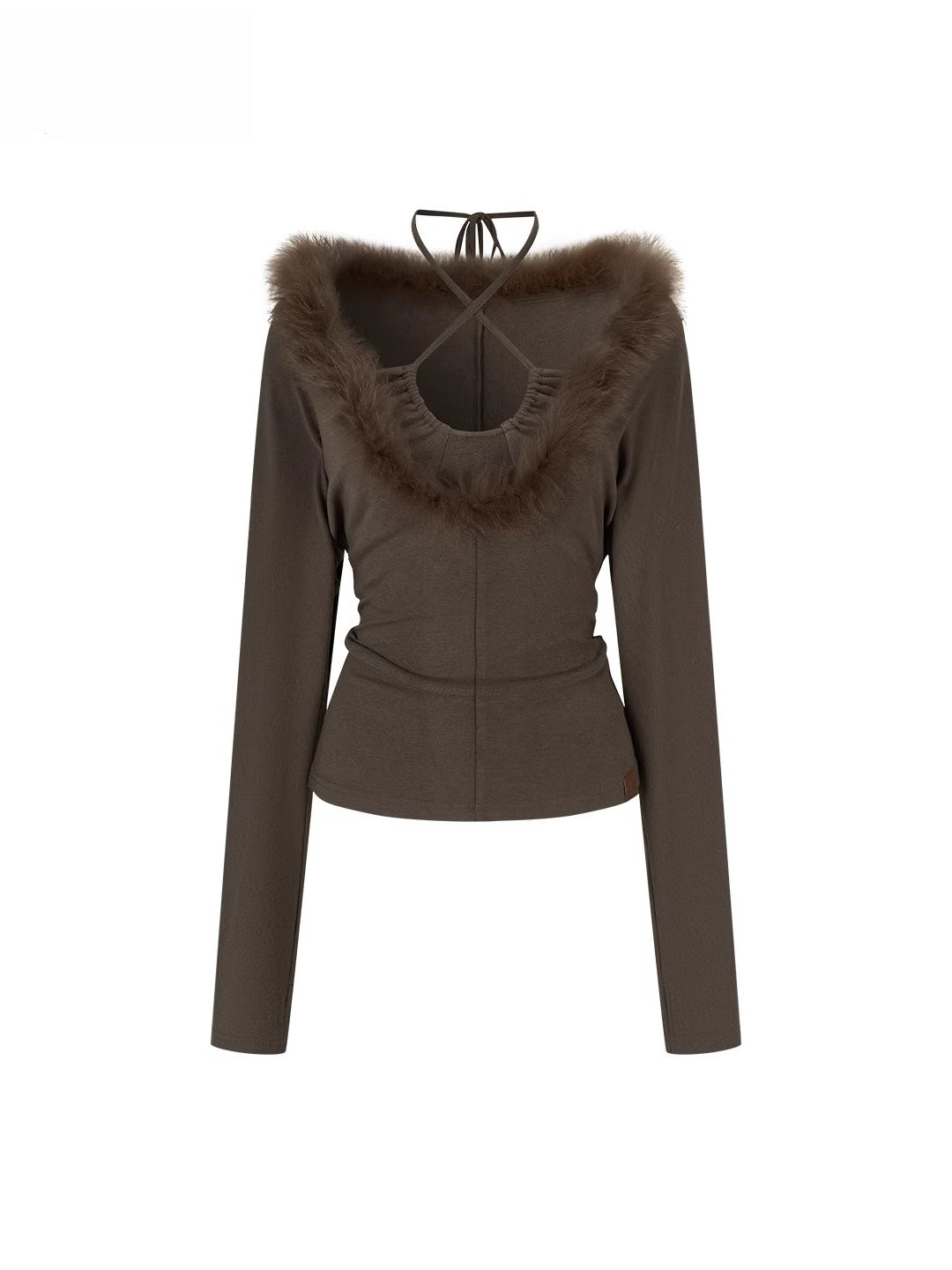 Fox-Trim Halter Knit Top