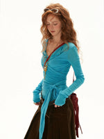 Layered Cross Tie Long Sleeve Top