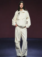 Neckline Tie Striped Sun-Protective Jacket & Pants Set