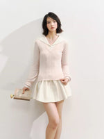 Navy Collar Knit Blouse