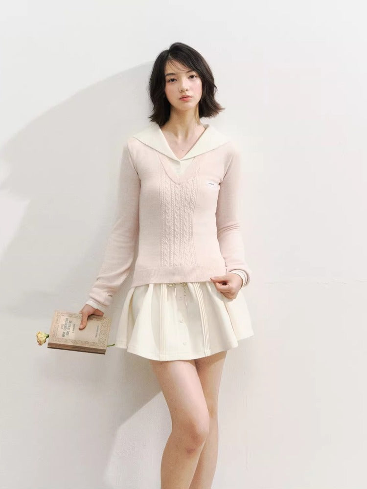 Navy Collar Knit Blouse