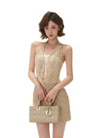 Lace Embroidered Halter Dress