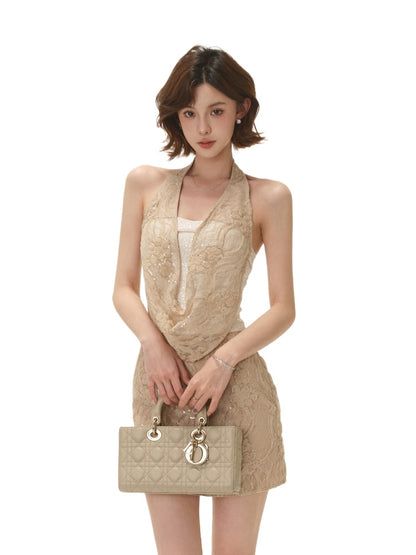 Lace Embroidered Halter Dress