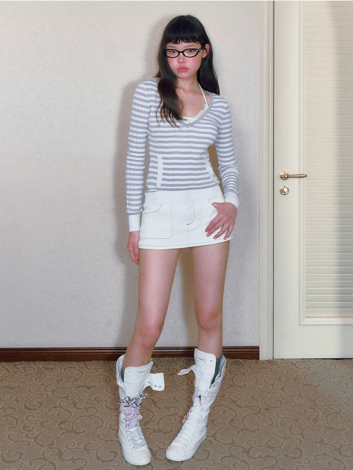 Striped Lace Knit Twinset