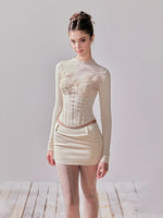 Brushed Slim Fit Knit Lace Base Top & Skirt Set