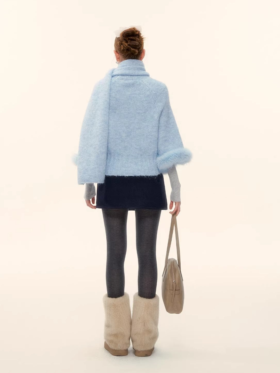 Wool-Blend Cable Knit Batwing Sweater Scarf Set