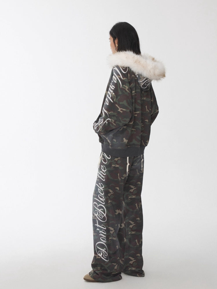 Camo Embroidered Hoodie Sweat Set