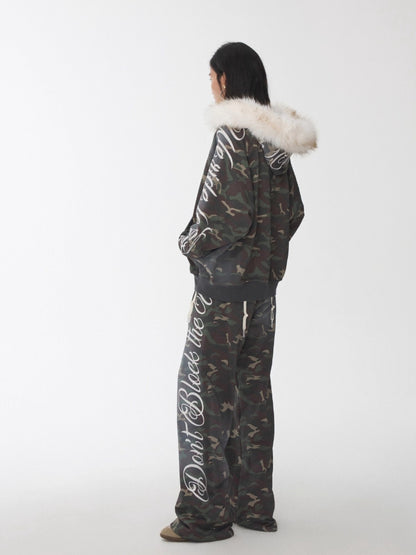 Camo Embroidered Hoodie Sweat Set