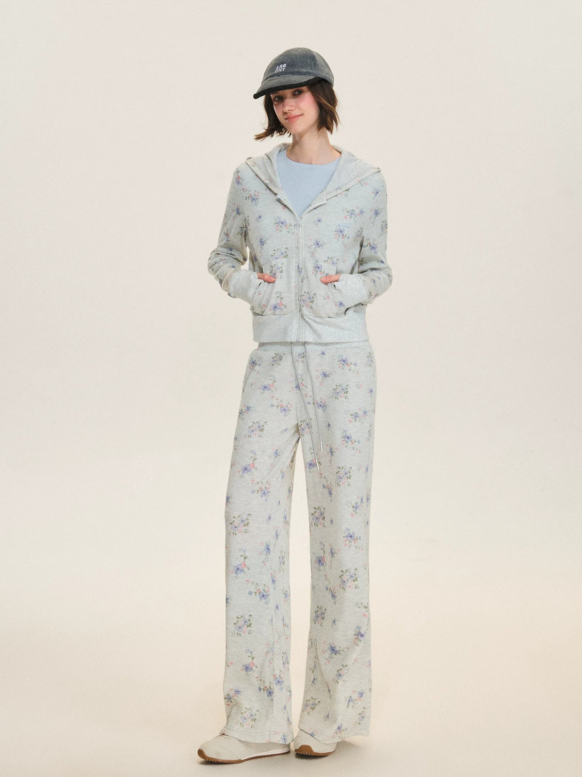Floral Waffle Hoodie &amp; Pants Set