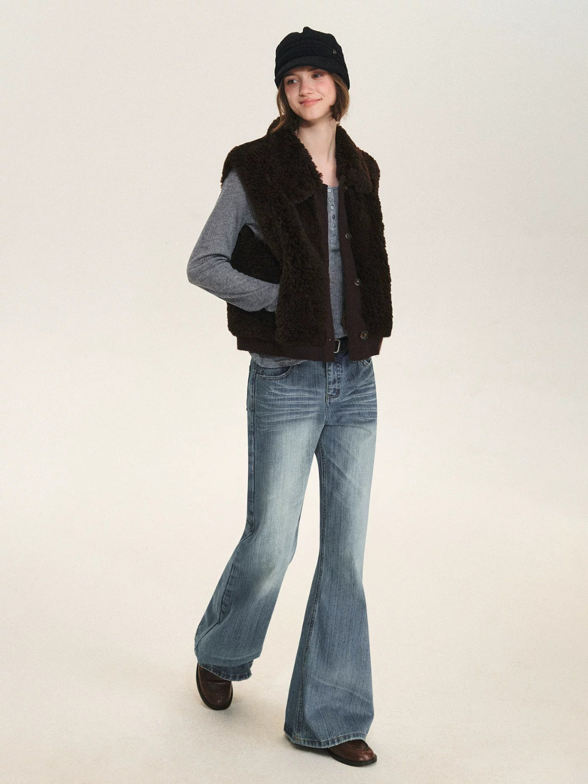 Faux Fur Knit Trim Vest