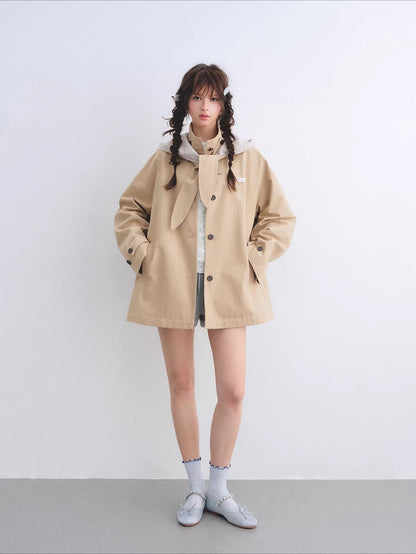 Detachable Ear Plaid Trench
