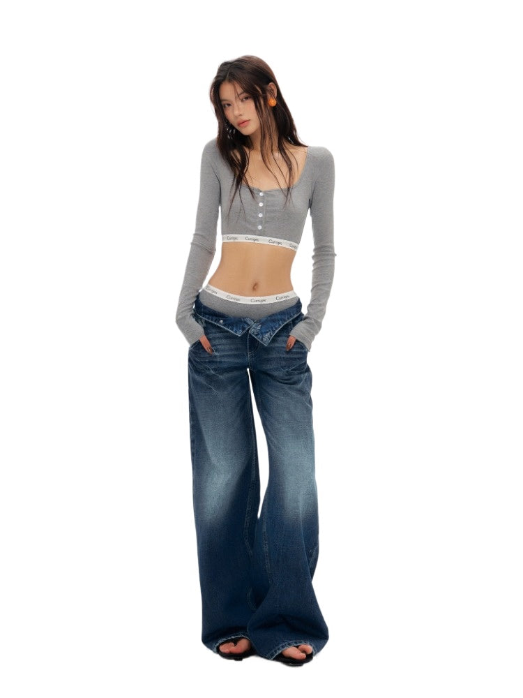 Dark Blue &amp; White Flare Jeans