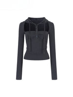 Hooded Hollow-out Long-sleeved T-shirt