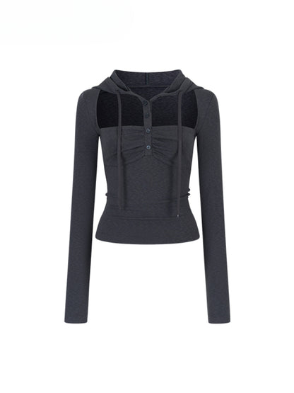 Hooded Hollow-out Long-sleeved T-shirt