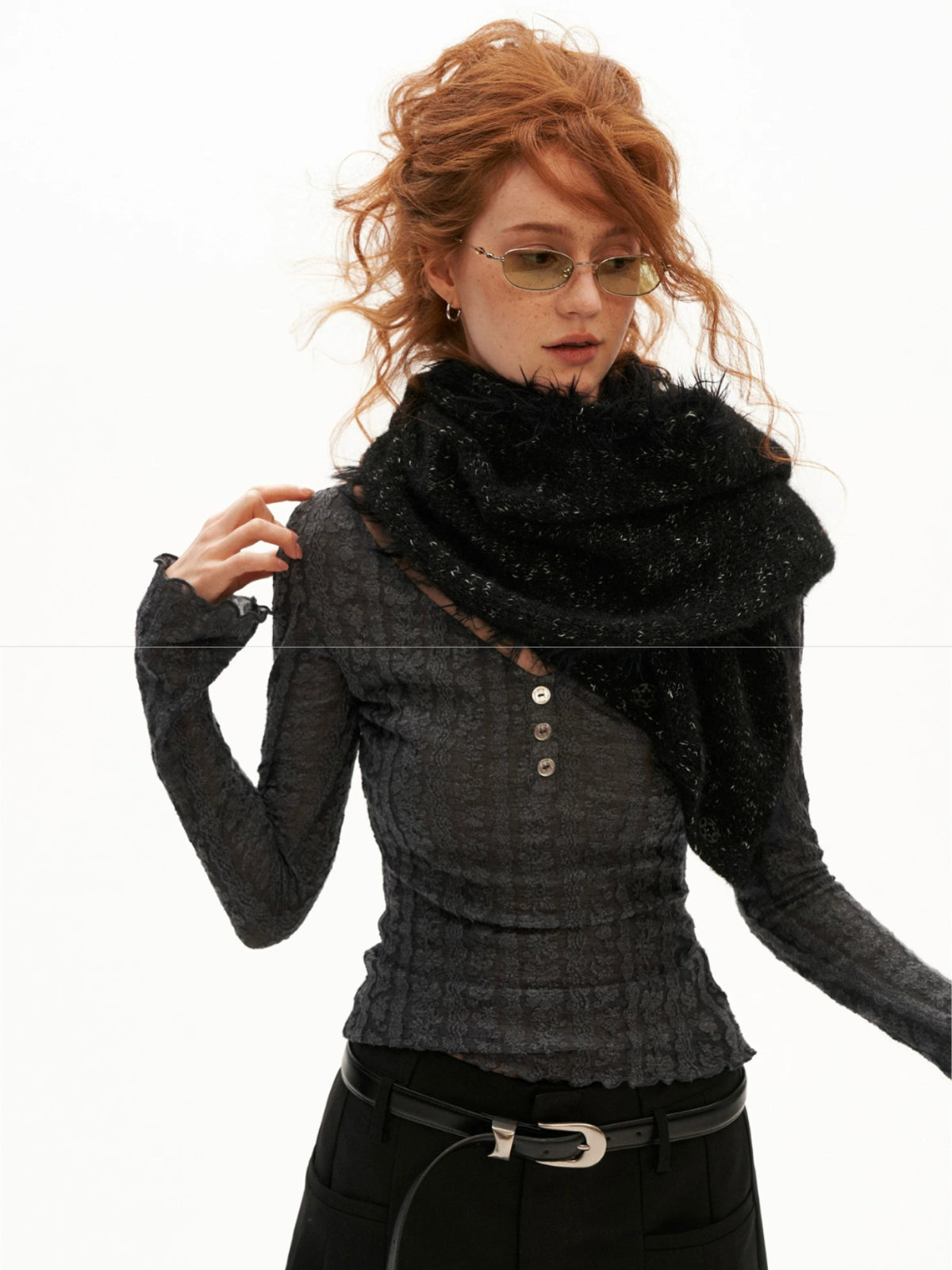 Wool Lace V-Neck Fitted Top