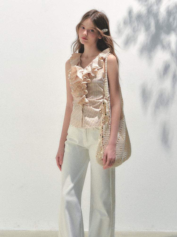 Sleeveless Checkered Top Vest