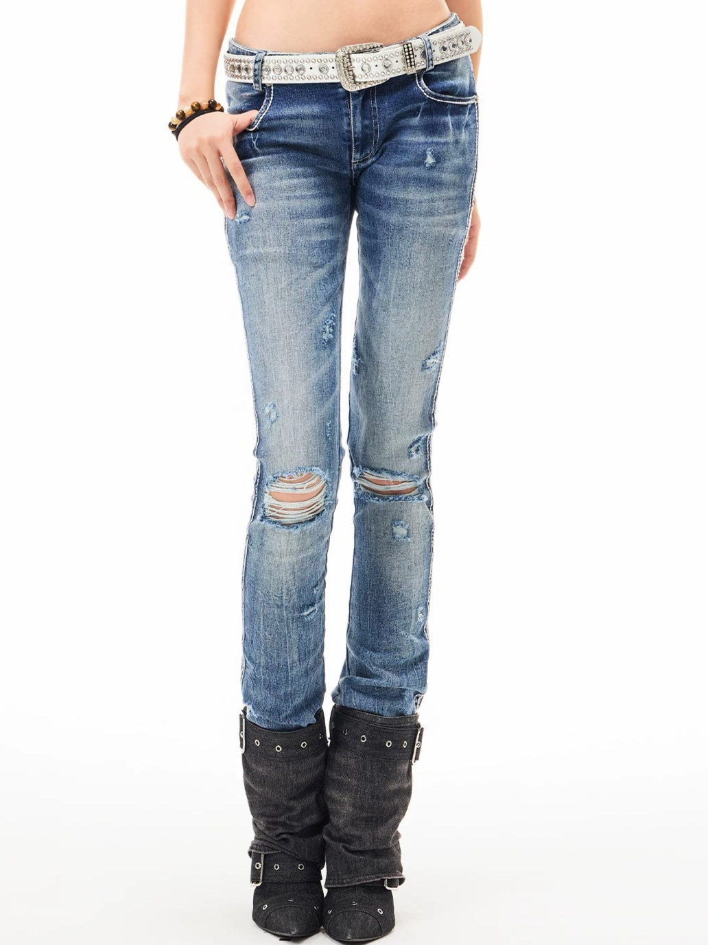 Low Rise Ripped Jeans