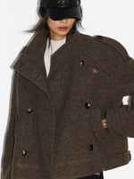 Plush Scarf Double Breasted Wool Coat