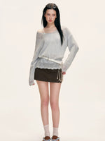 Brown Contrast Waist Denim Skirt