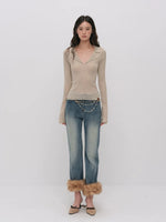 Ribbed Wool Polo Top