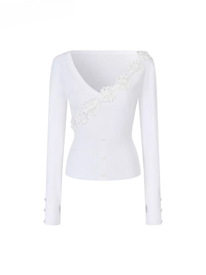3D Floral Ribbed Waist-Fit T-shirt