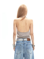 Studded Halter Ruched Crop Top