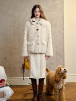 Cream Strawberry Gray-Blue Fur Jacket