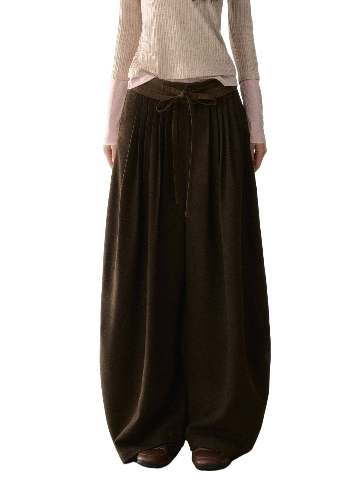 Pleated Tie-Waist Wide Leg Trousers