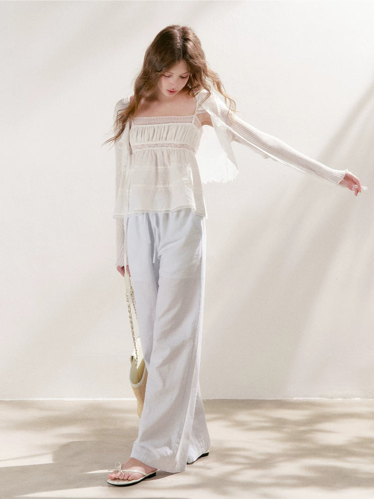 White &amp; Blue Tie Knit Cardigan