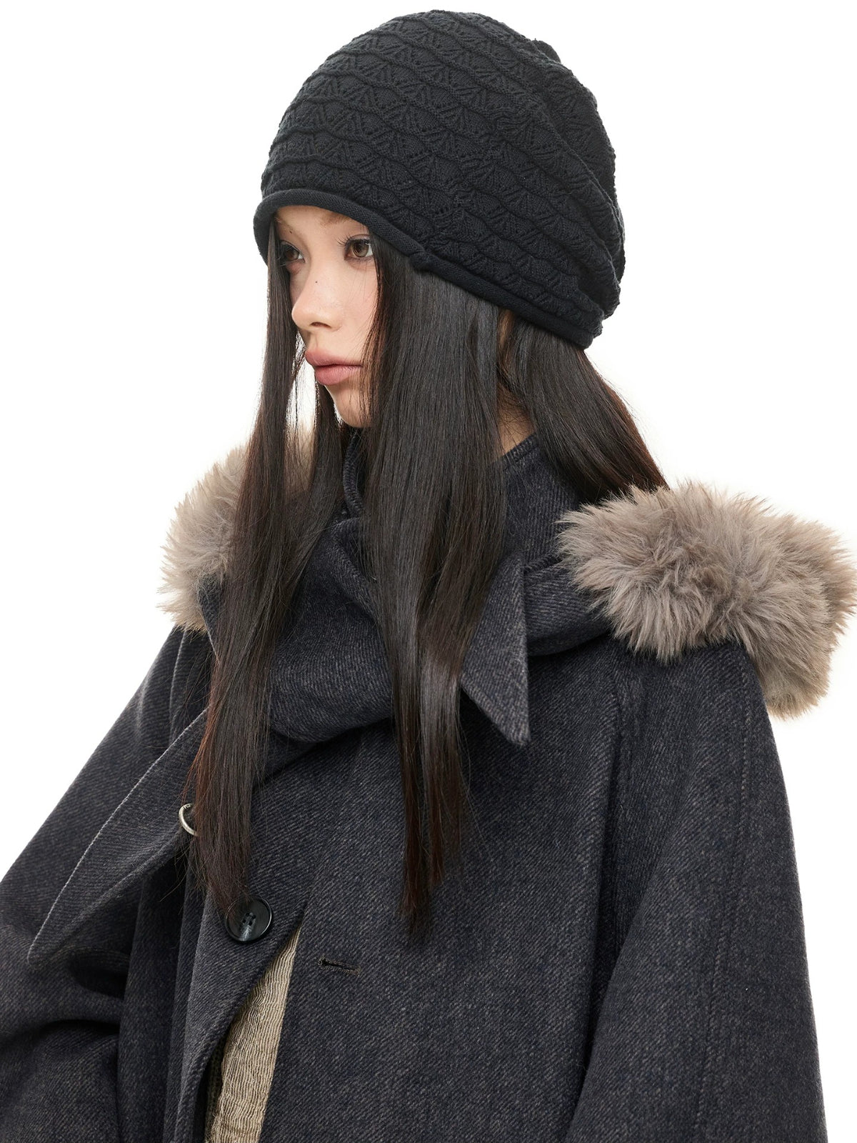 Hooded Wool Blend Long Coat