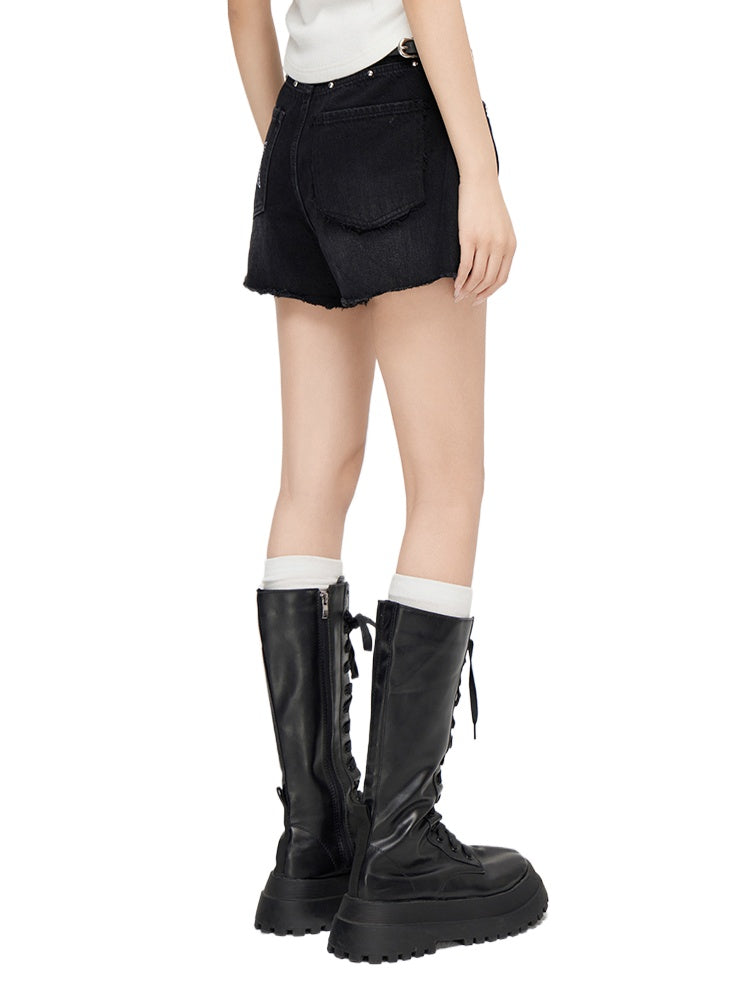 Star Denim Fringe Shorts