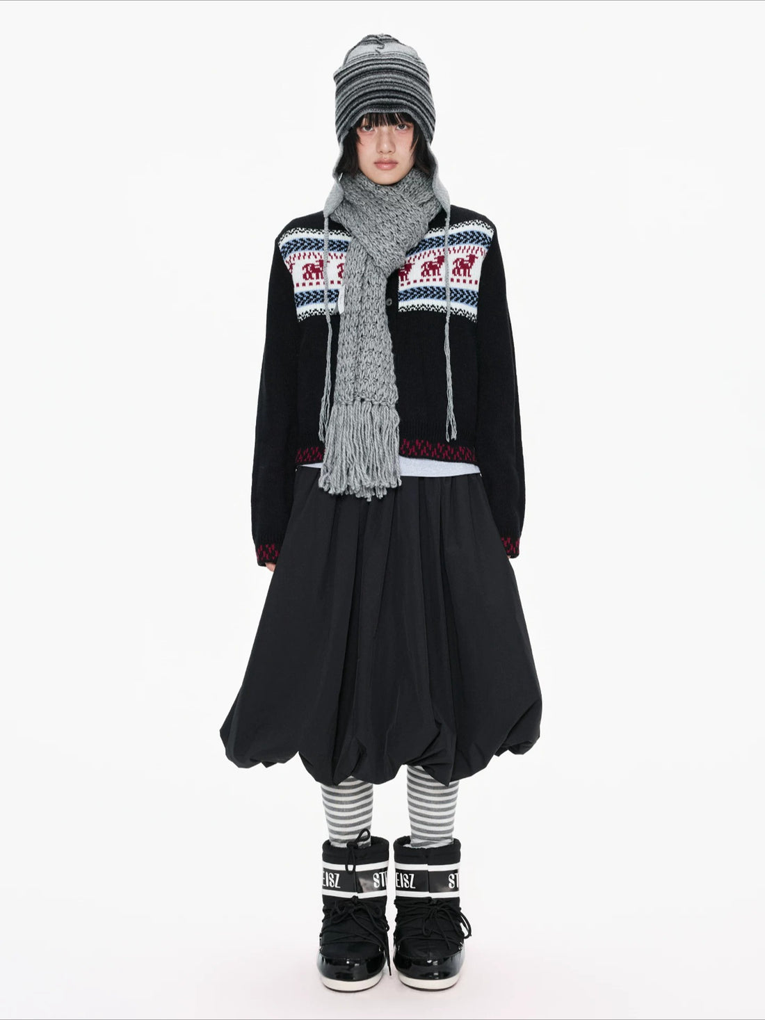 Black Contrast Stand Collar Cardigan