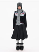 Black Contrast Stand Collar Cardigan
