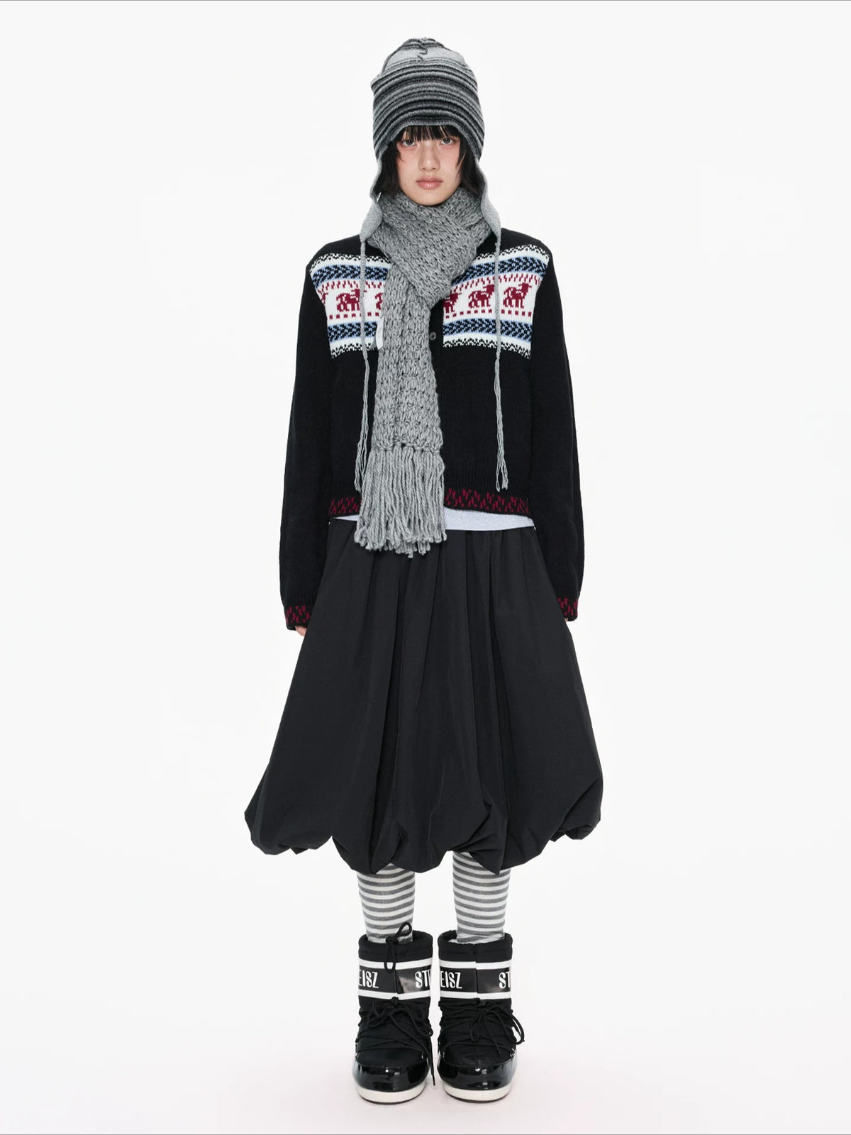 Black Contrast Stand Collar Cardigan