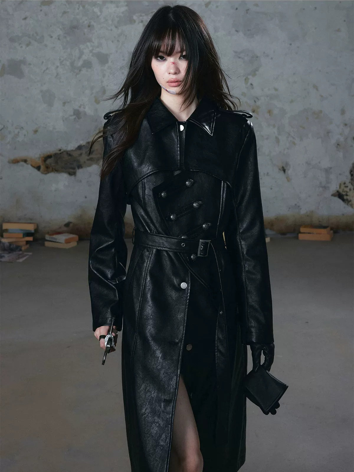 Asymmetric Knight Leather Trench Coat