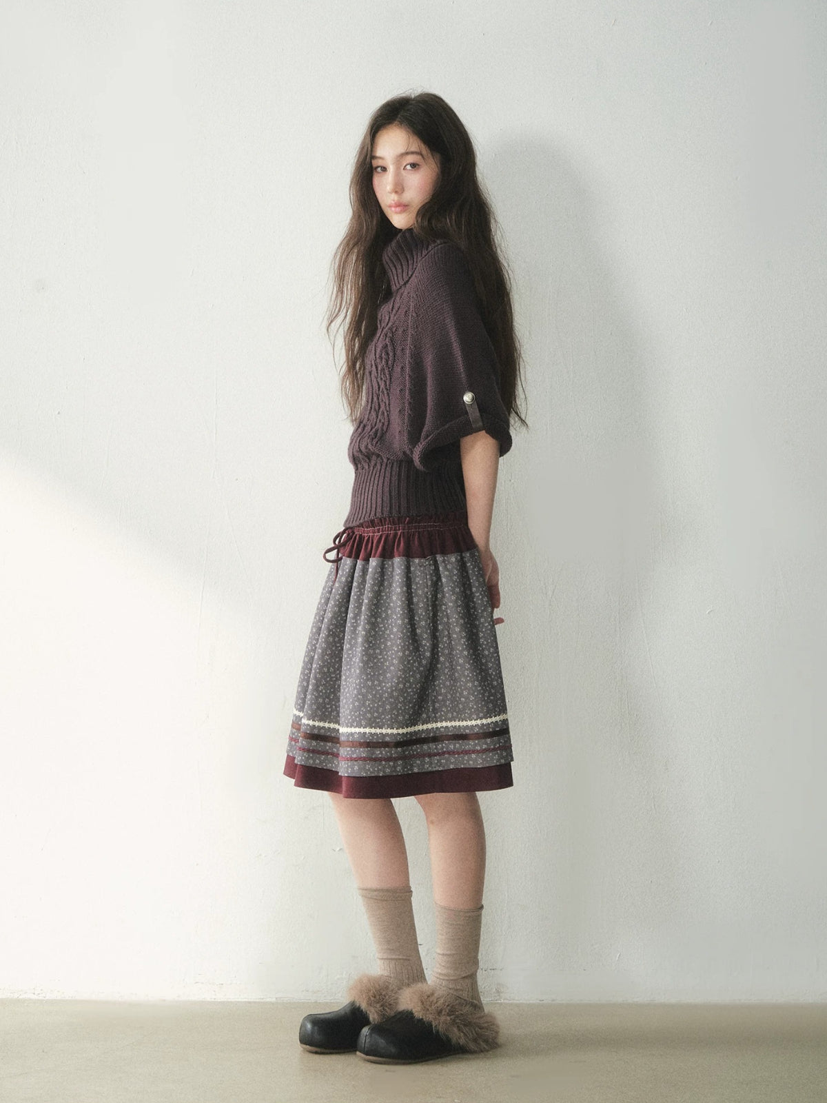 Cable Knit Turtleneck Cape Sweater