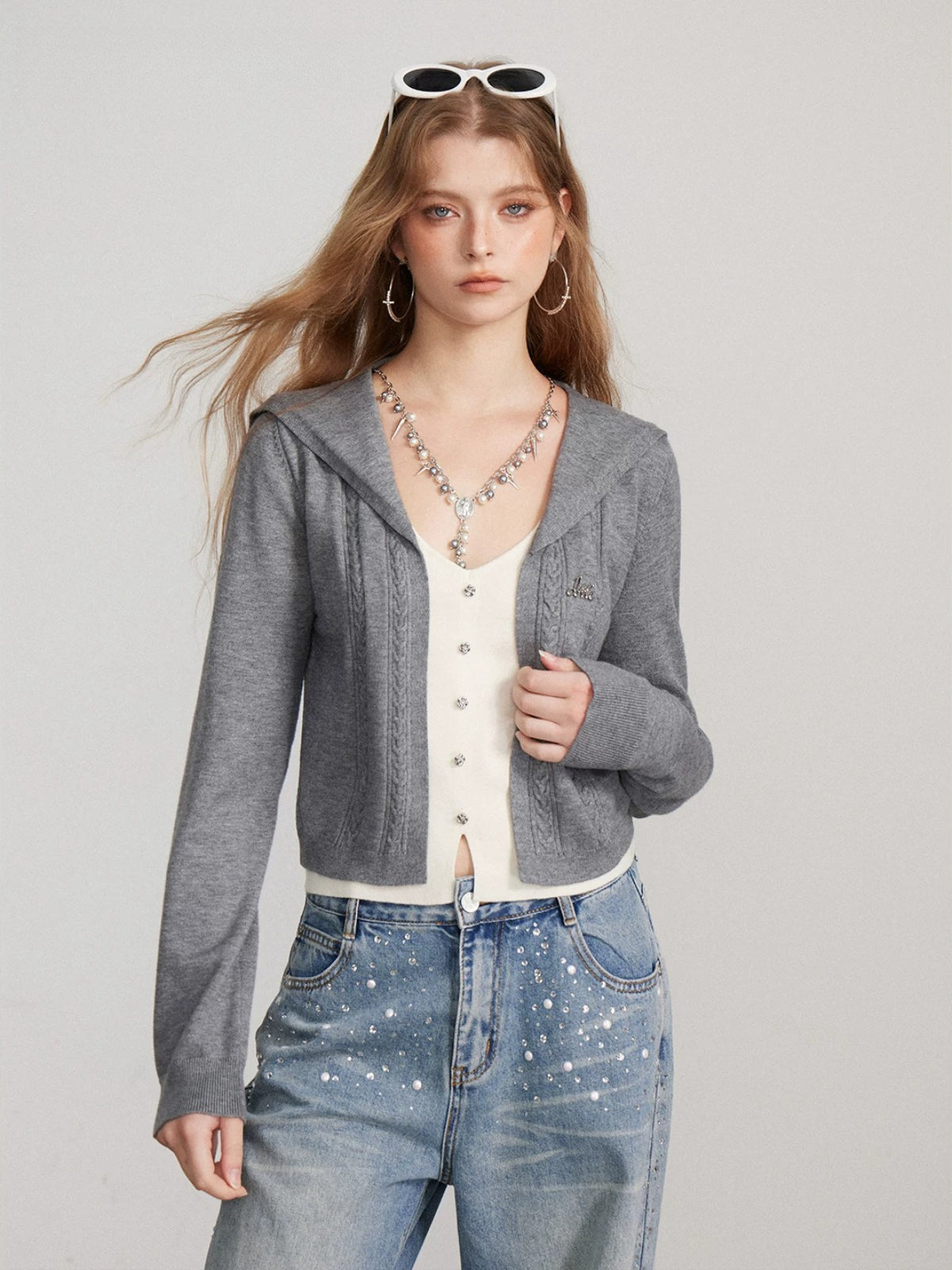 Contrast Collar Layered Knit Sweater