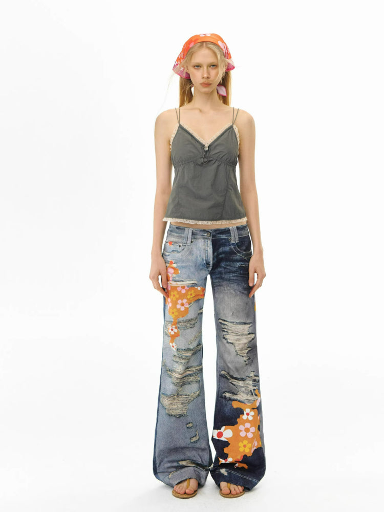 Graffiti Patchwork Flare Jeans