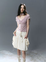 Butterfly Print Cross Neck T-Shirt