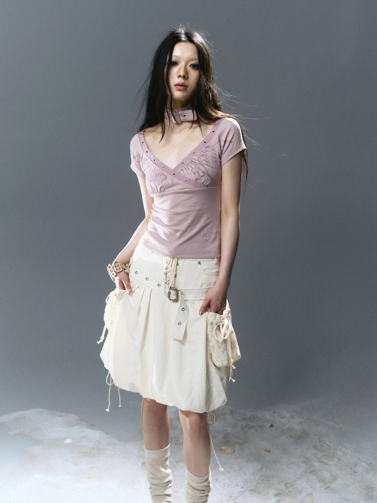 Butterfly Print Cross Neck T-Shirt