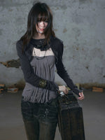 Distressed Hooded Bandeau Two-Piece Top